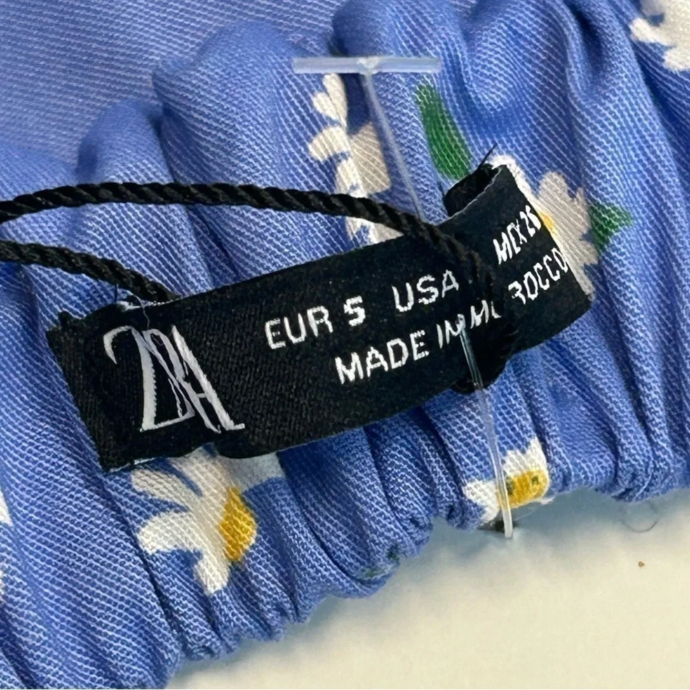 Zara blue Daisy flower floral print open strappy back crop top Sz S NWT - Picture 5 of 10